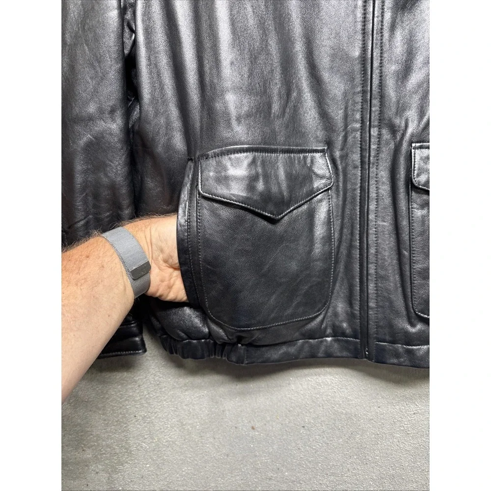 Izod Black Leather Jacket Men's Large Classic Bomber Moto Core‎ Style